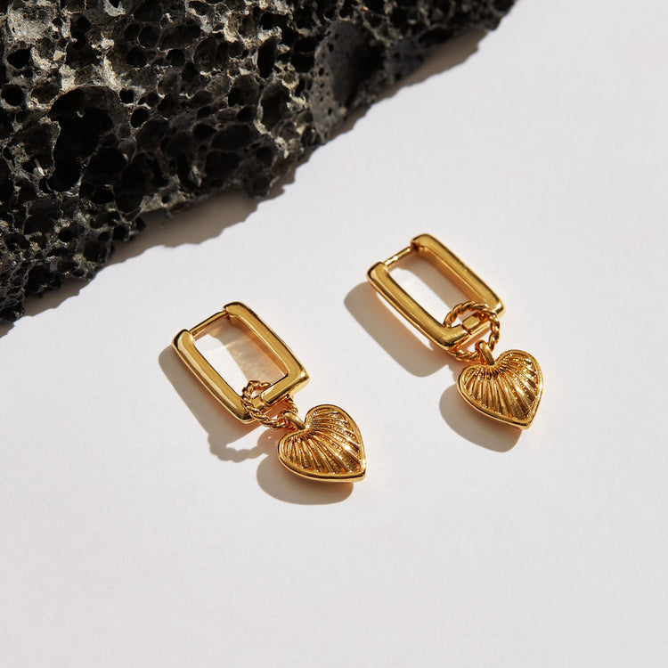 Sqaure Hoop Heart Pendant Earrings