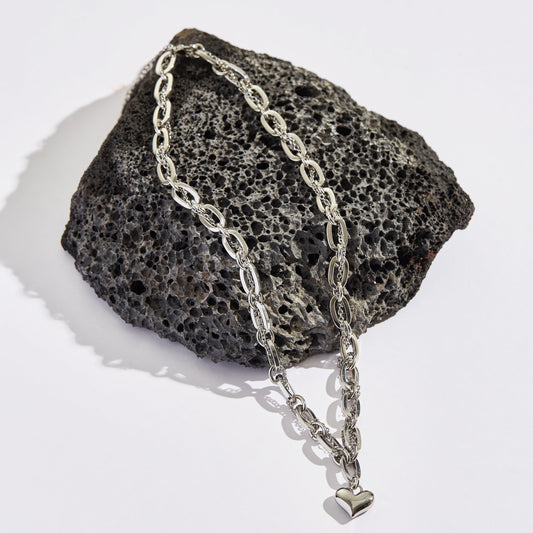 Chain Heart Pendant Necklace and Bracelet Set