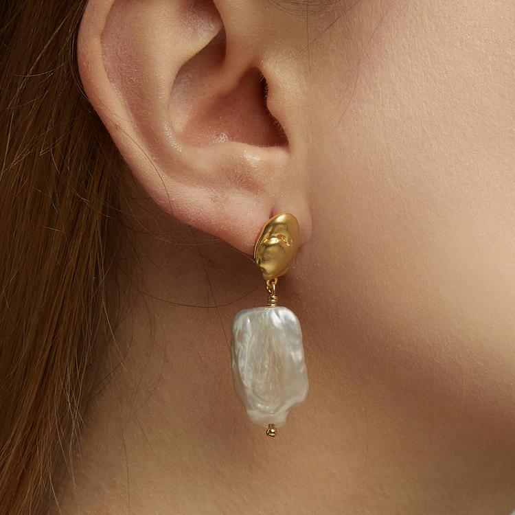 Baroque Pearl Bar Drop Earrings