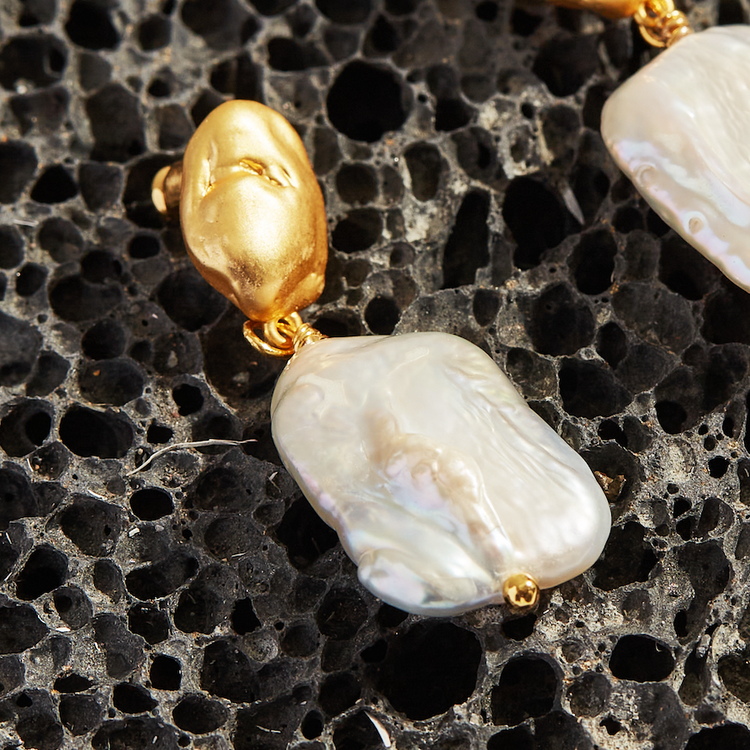 Baroque Pearl Bar Drop Earrings