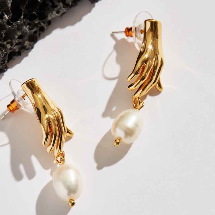 Hand Pearl Drop Earrings