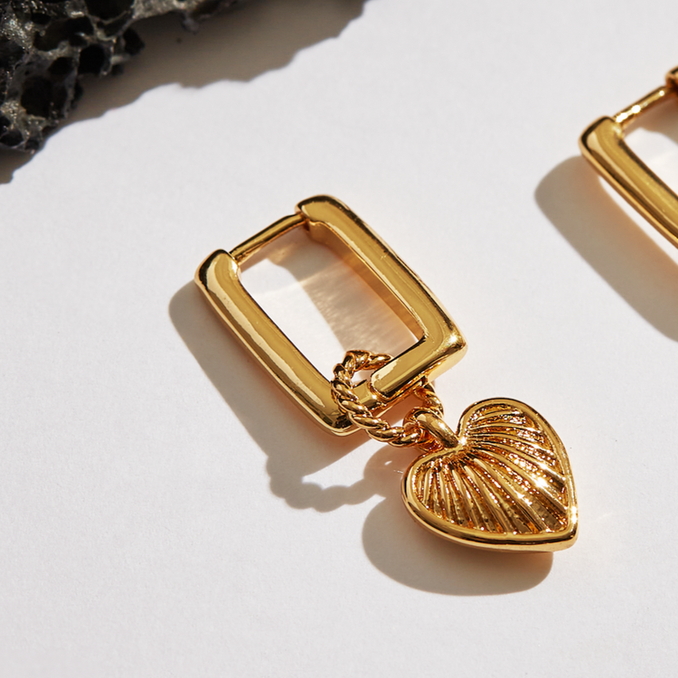 Sqaure Hoop Heart Pendant Earrings
