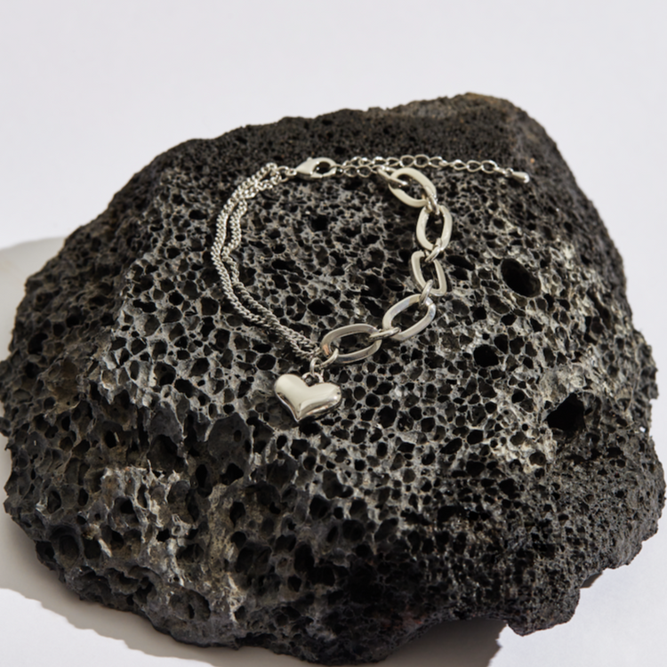 Chain Heart Pendant Necklace and Bracelet Set
