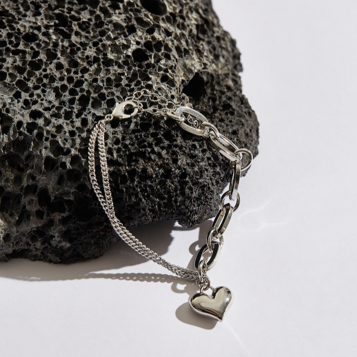 Chain Heart Pendant Necklace and Bracelet Set