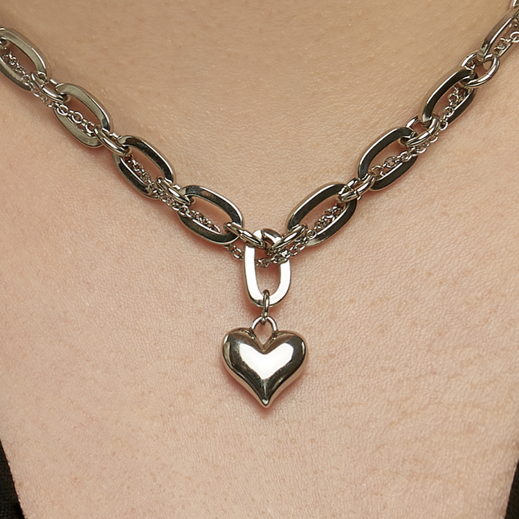 Chain Heart Pendant Necklace and Bracelet Set