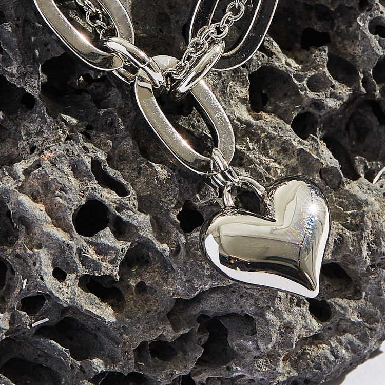 Chain Heart Pendant Necklace and Bracelet Set