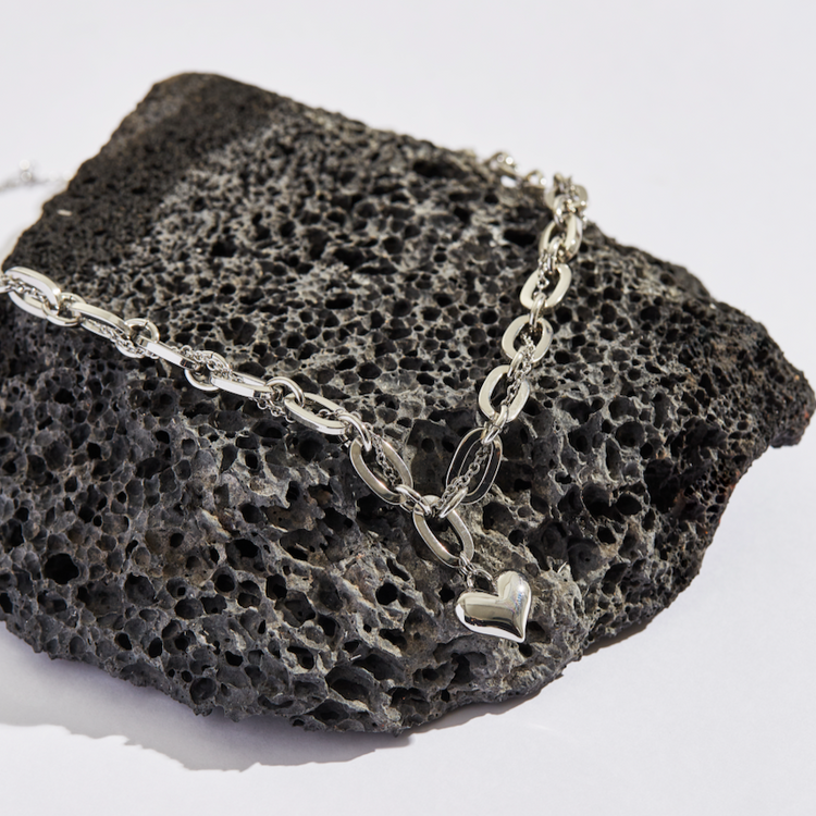 Chain Heart Pendant Necklace and Bracelet Set
