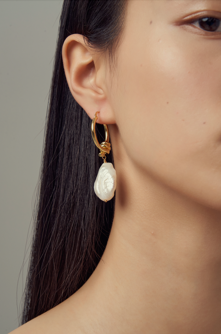 Knot Hoop Baroque Pearl Earring