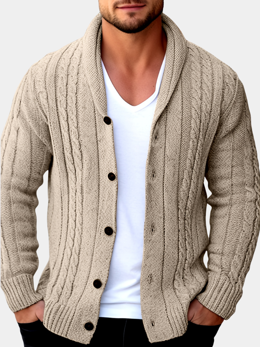 Aldworth | Men's Cable Knit Cardigan Sweater - Beige - Image 1