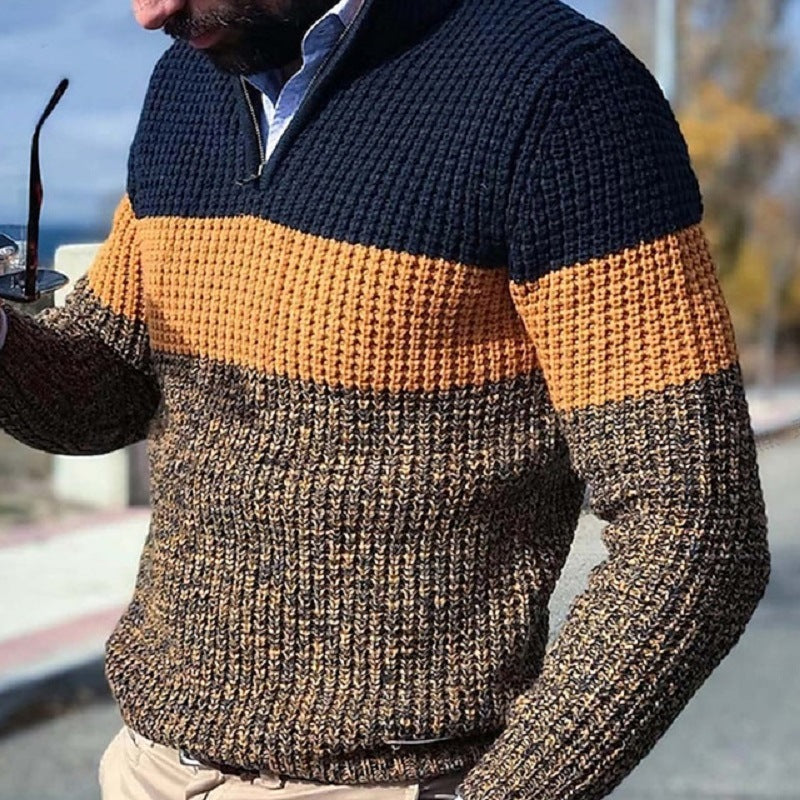 Arveth | Men's Color Block Knit Sweater Half Zip - Image 1