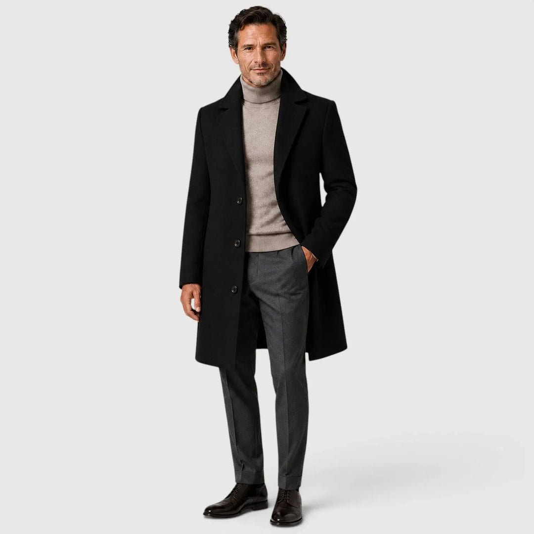 Brennick | Men's Slim Fit Wool Overcoat - Black - Image 1