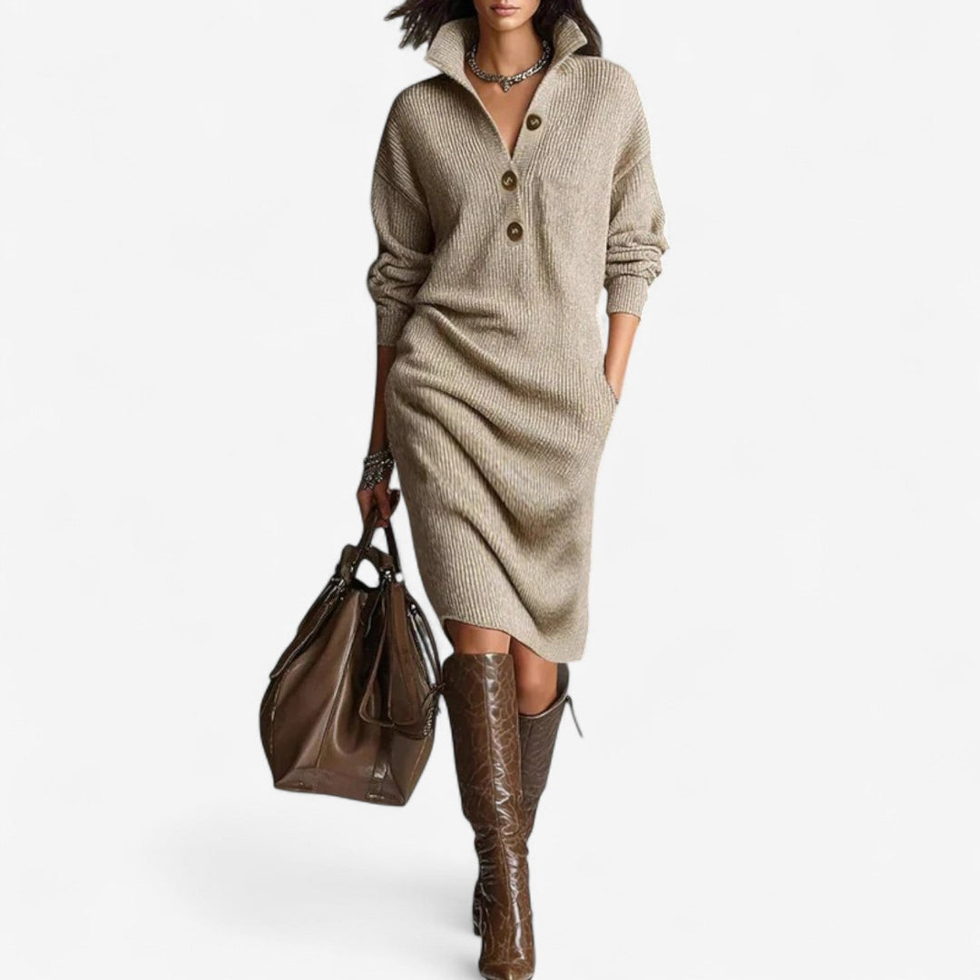 Brenvale | Women's Sweater Dress Collared Knit Midi - Image 1