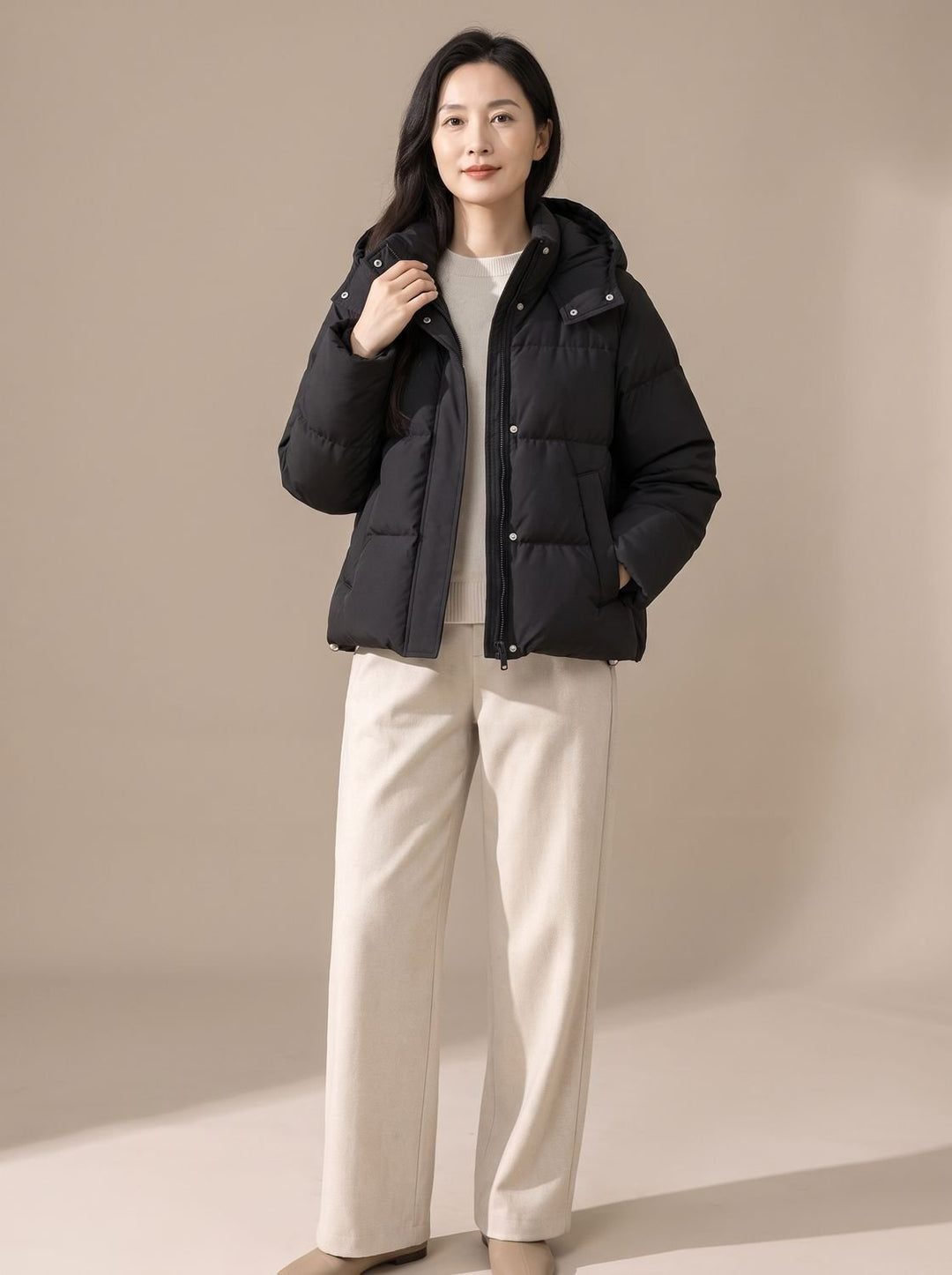 Brevaine | Women's Hooded Puffer Jacket Winter Coat - Black - Image 1