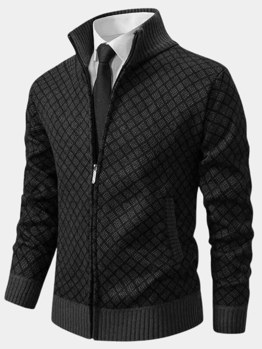 Caldwell | Men's Zip-Up Cardigan Diamond Knit - Dark Grey - Image 1