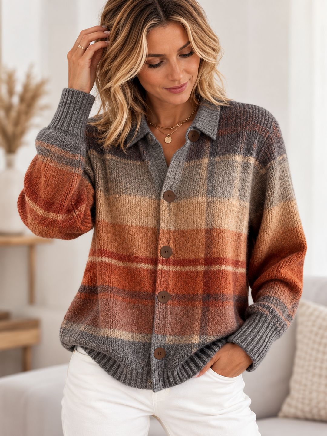 Calvara | Women's Plaid Button-Down Cardigan Sweater - Image 1