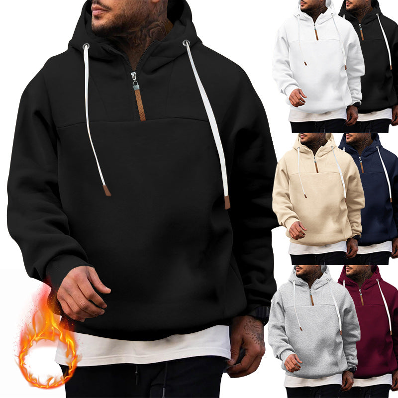 Calvert | Men's Quarter-Zip Hoodie Pullover Sweatshirt - Black - Image 1
