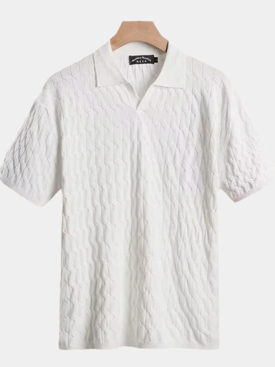 Colveth | Men's Cable Knit Polo Sweater - White - Image 1