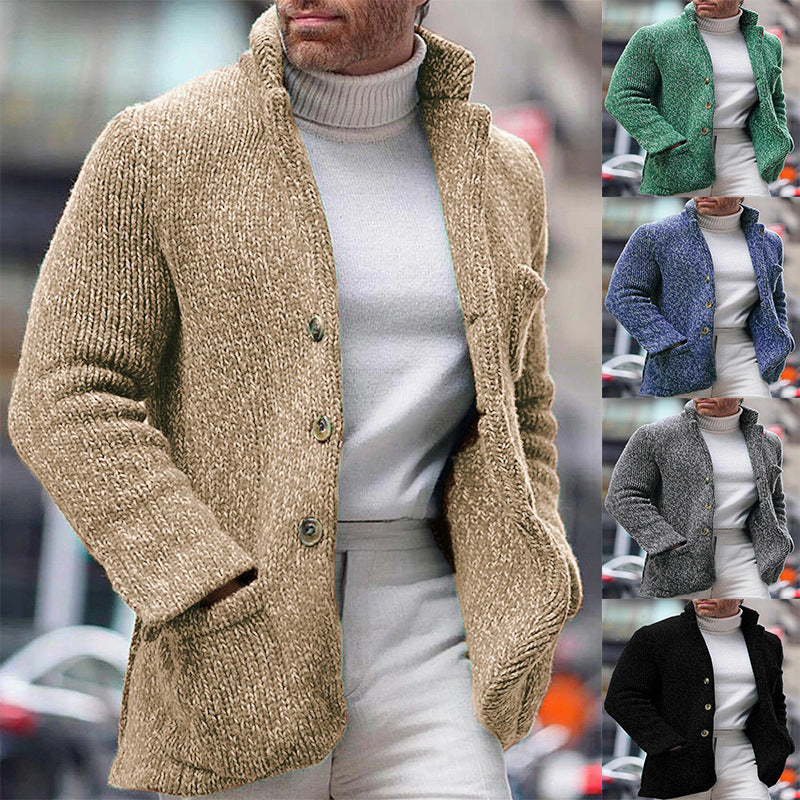 Colvrath | Men's Chunky Knit Cardigan Jacket - Camel - Image 1