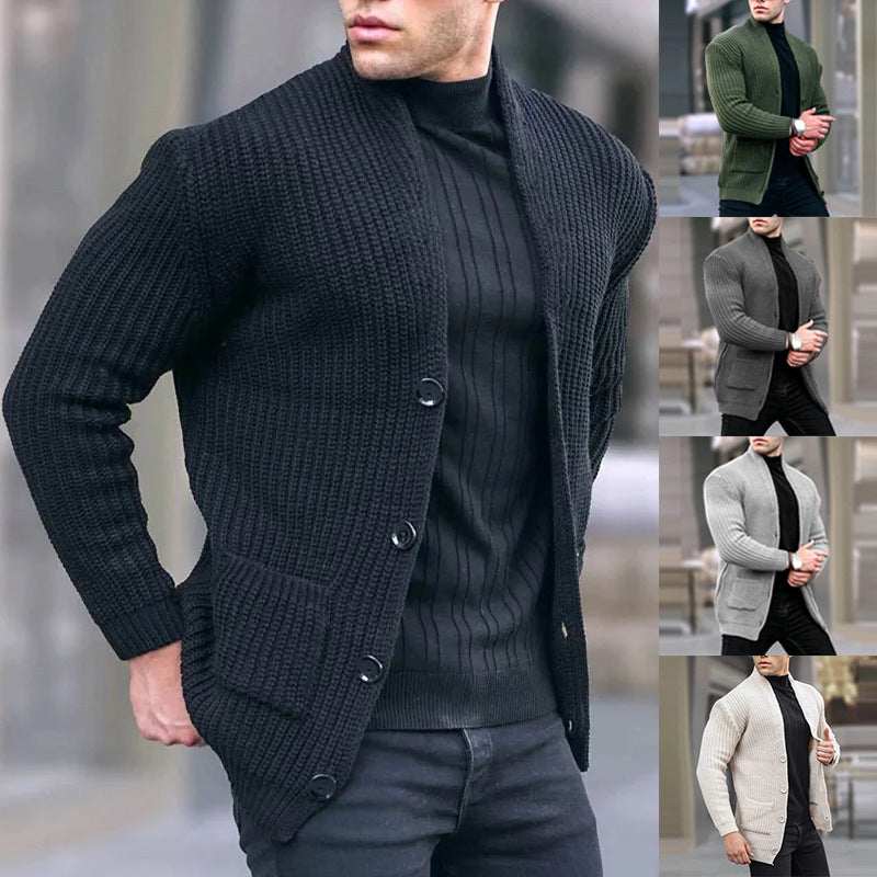 Colvrath | Men's Knit Cardigan Sweater Shawl Collar - Black - Image 1
