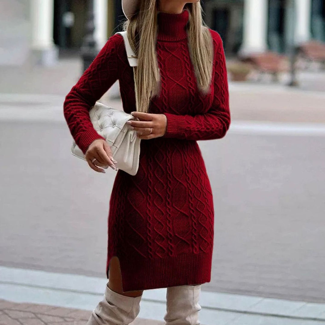 Cordwyn | Women's Cable Knit Sweater Dress - Red - Image 1