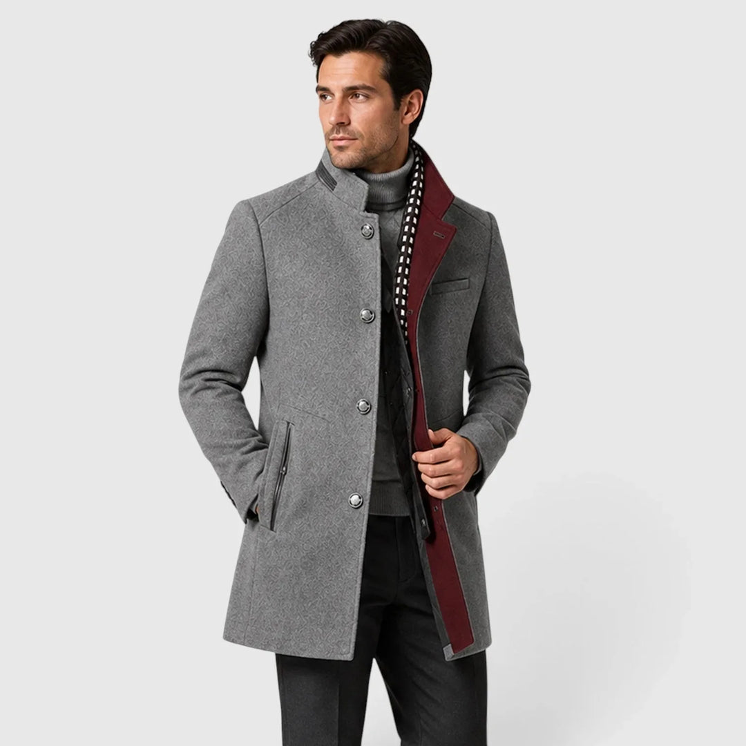 Corvan | Men's Slim Fit Wool Blend Overcoat - Grey - Image 1