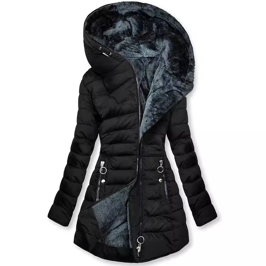 Cressida | Women's Hooded Puffer Winter Coat - Black - Image 1