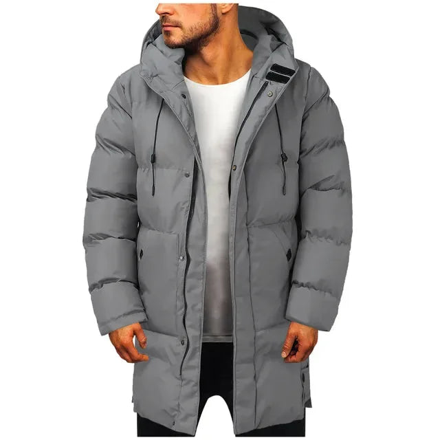 Crestford | Men's Long Hooded Puffer Jacket - Grey - Image 1