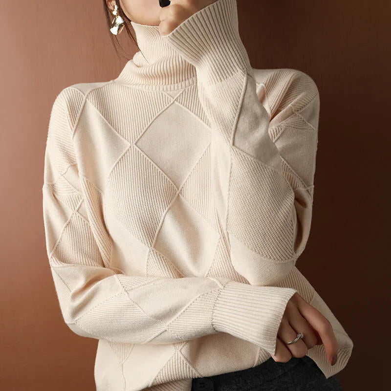 Delvane | Women's Turtleneck Knit Sweater - Cream - Image 1