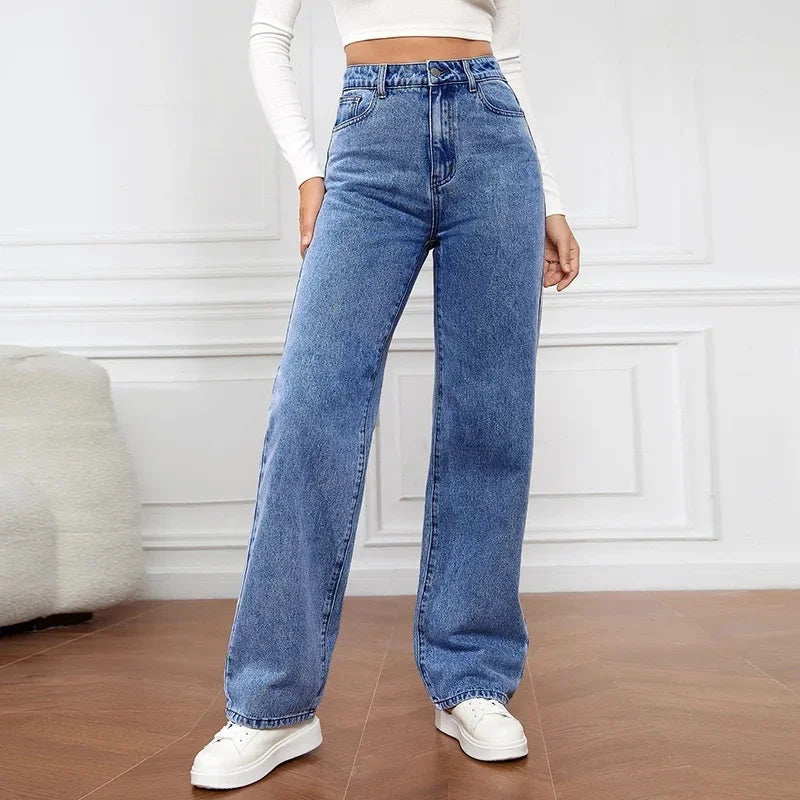 Delvine | Women's Baggy Wide Leg High Waist Jeans - Light Blue - Image 1