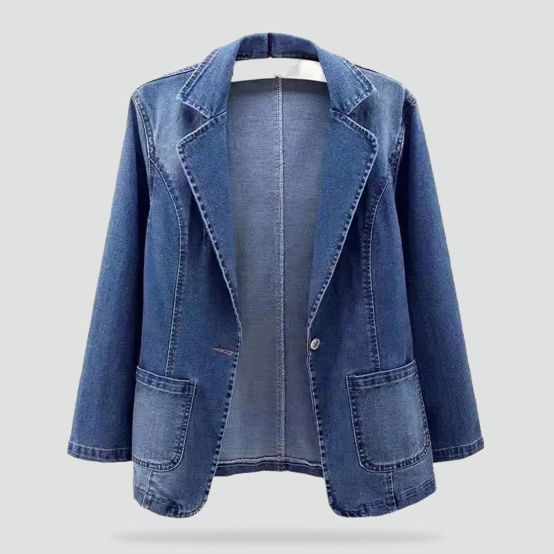 Dravella | Women's Denim Blazer Open Front - Blue - Image 1