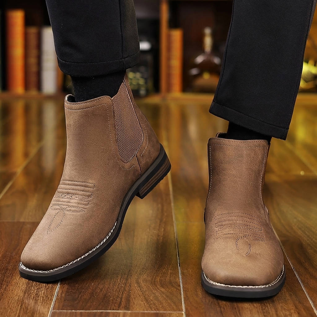 Dravelle | Men's Western Chelsea Ankle Boot - Taupe - Image 1