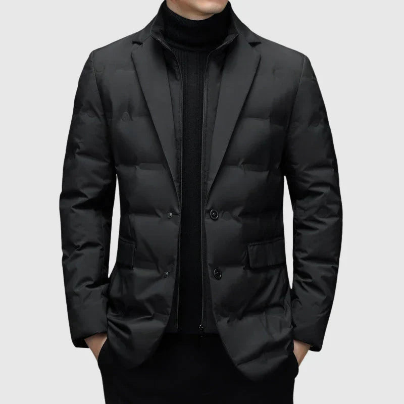 Dravon | Men's Puffer Blazer Winter Jacket - Black - Image 1