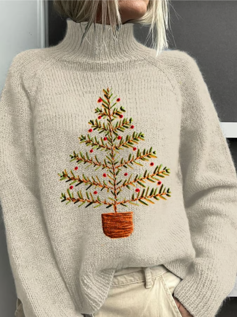 Elveth | Women's Christmas Sweater Turtleneck - Cream - Image 1