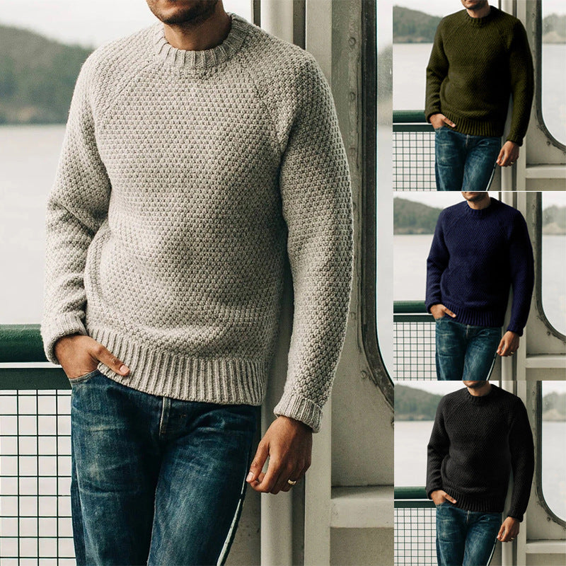 Fenrath | Men's Knit Sweater Textured Crew Neck Pullover - Image 1