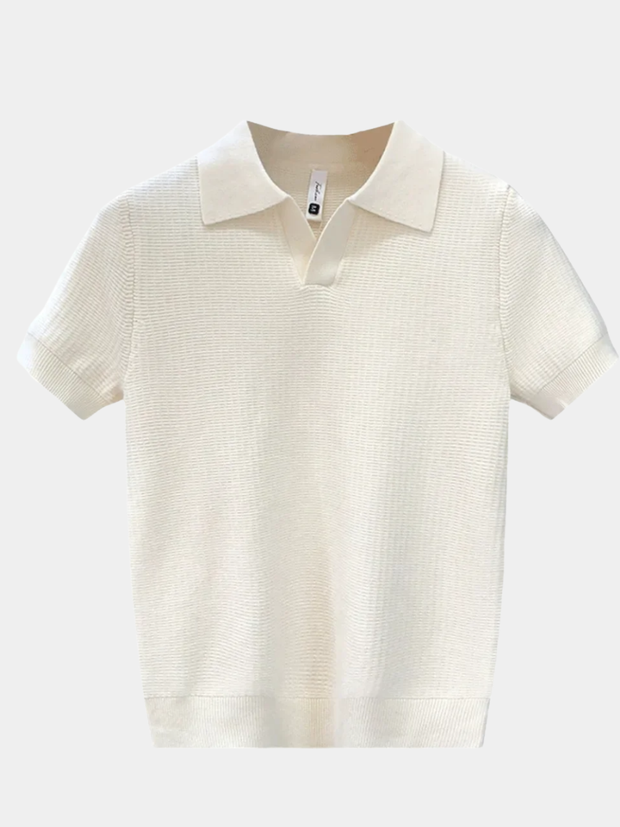 Fenrow | Men's Knit Polo Short Sleeve Sweater - Cream - Image 1