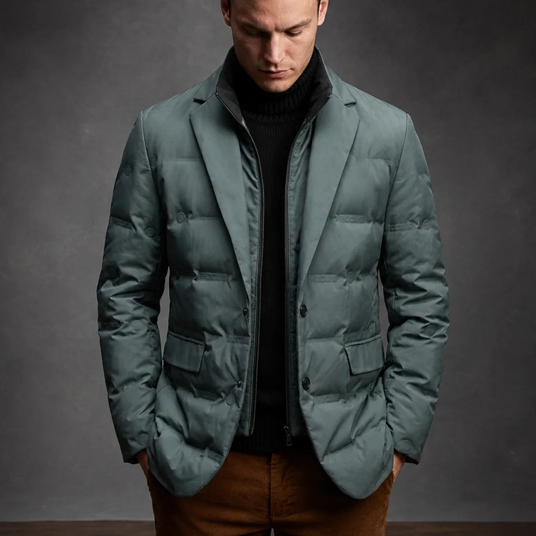 Grantham | Men's Down Puffer Blazer Jacket - Teal - Image 1