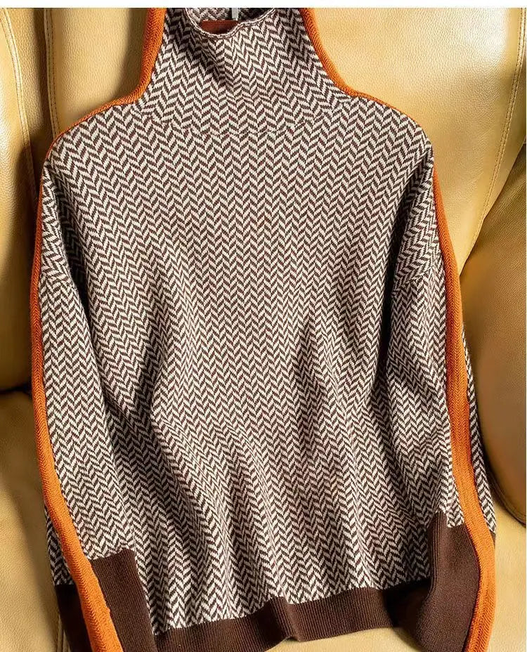 Halvara | Women's Turtleneck Herringbone Sweater - Image 1