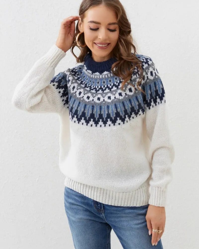Halvina | Women's Fair Isle Christmas Sweater - Cream - Image 1