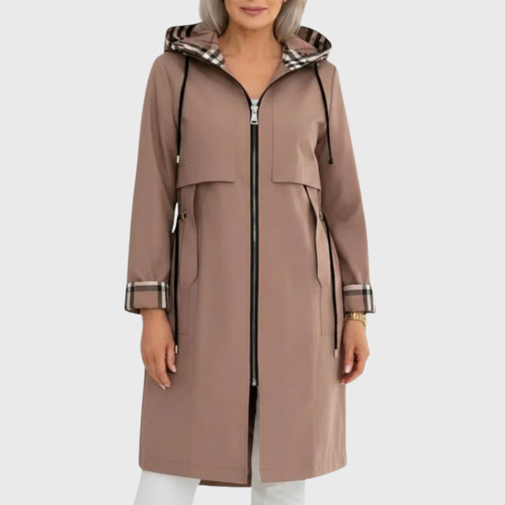 Halvine | Women's Hooded Trench Coat - Taupe - Image 1