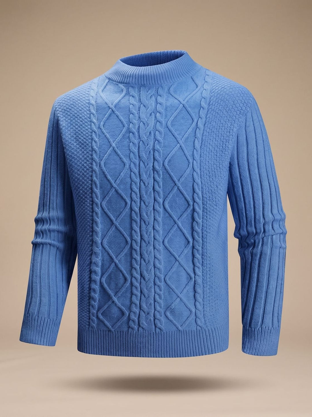 Halvord | Men's Cable Knit Sweater Mock Neck - Blue - Image 1