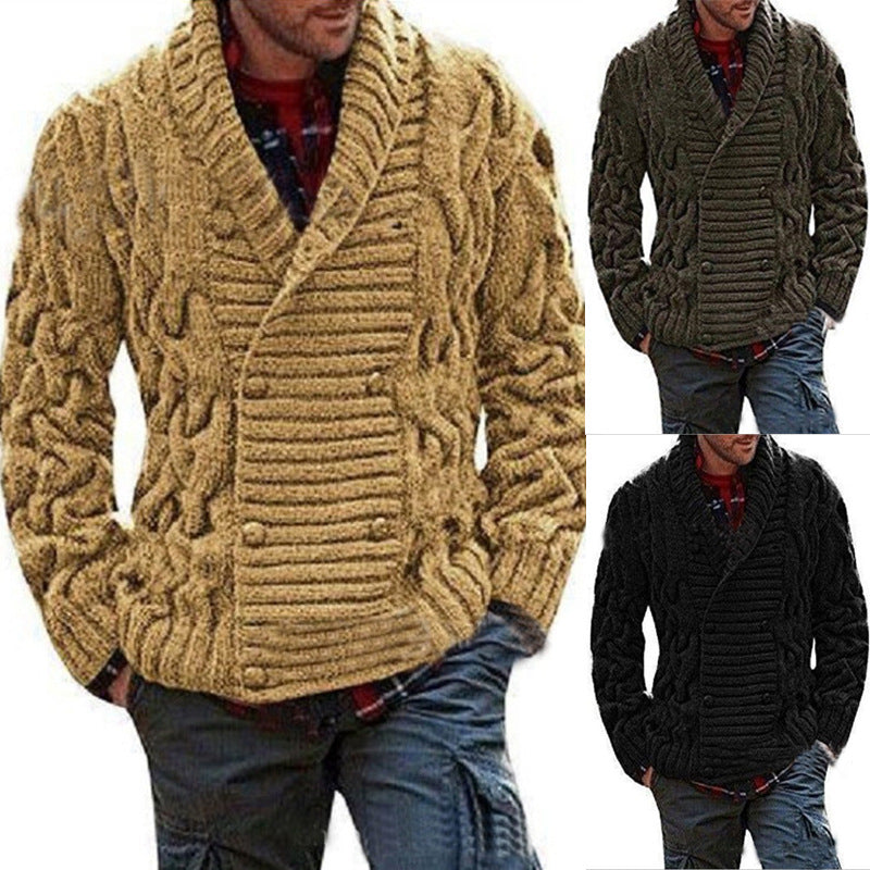 Halvorn | Men's Cable Knit Cardigan Shawl Collar - Camel - Image 1