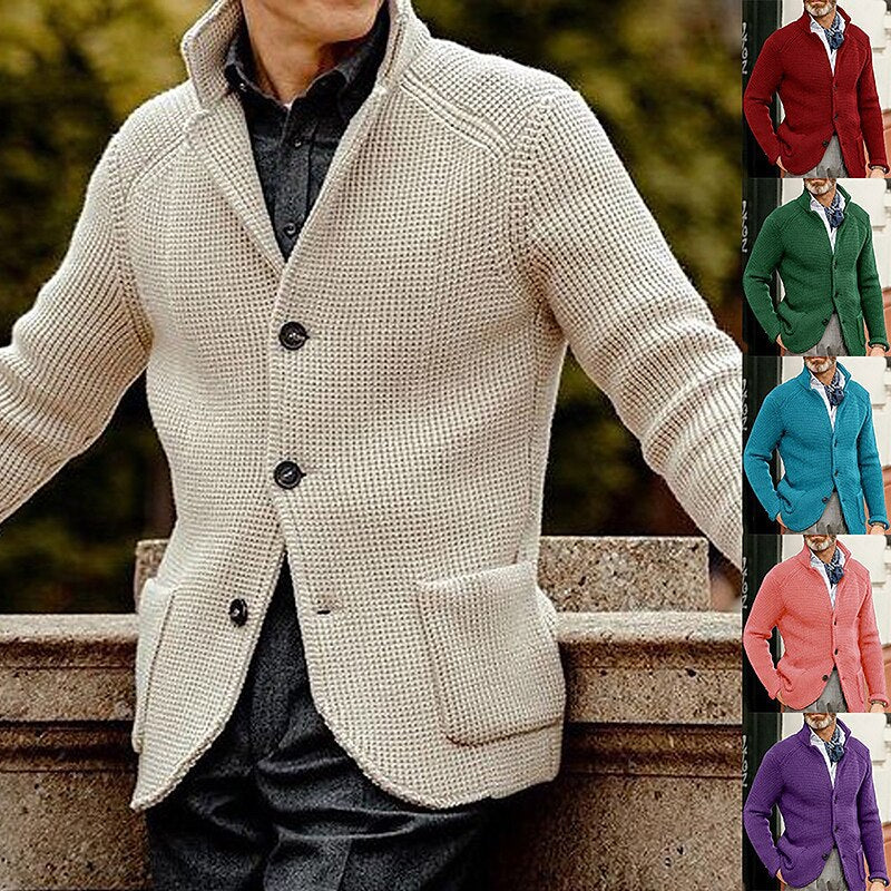 Lachlan | Men's Knit Cardigan Blazer Stand Collar - Cream - Image 1