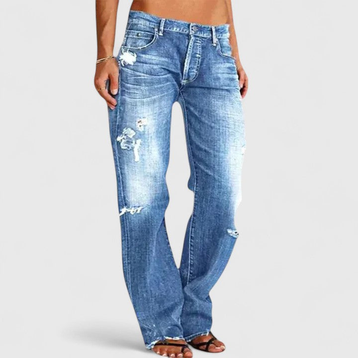 Lorreth | Women's Baggy Jeans Distressed Wide Leg - Light Blue - Image 1