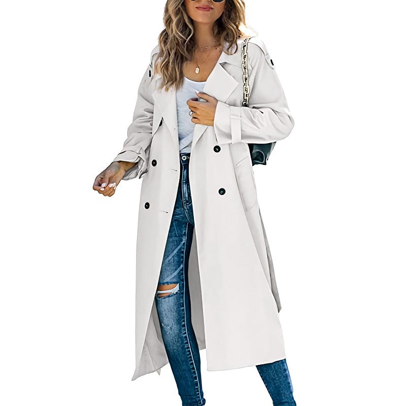 Louravel | Women's Long Trench Coat Double-Breasted - White - Image 1