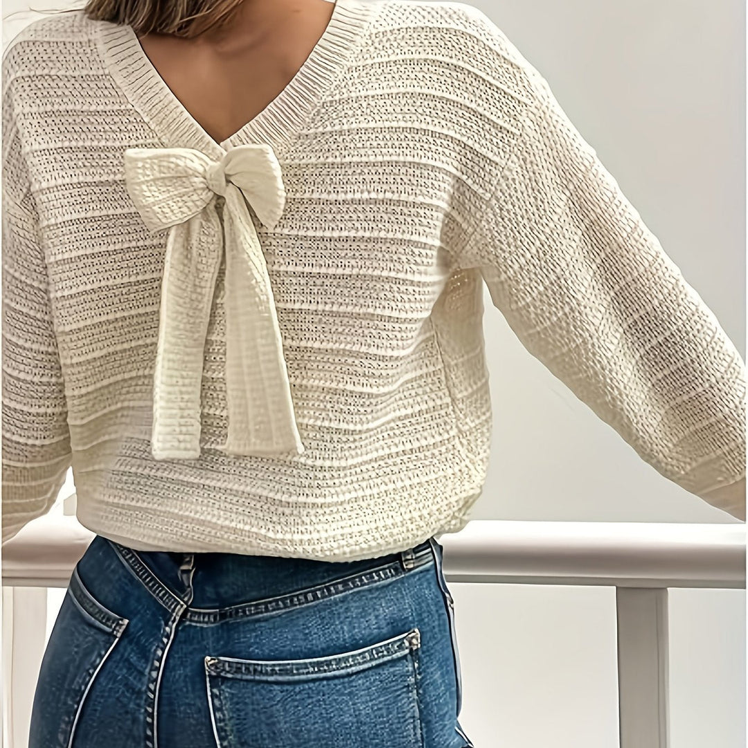 Lourinda | Women's Knit Sweater with Bow - Cream - Image 1