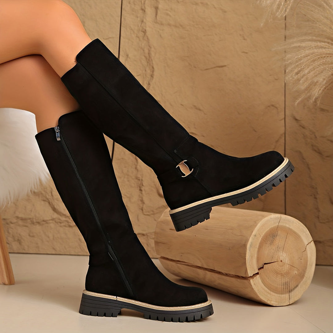 Marveth | Women's Knee-High Lug Sole Boots - Black - Image 1