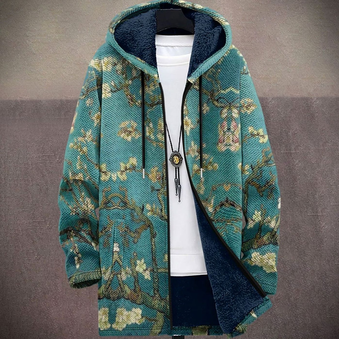 Ovrell | Men's Hooded Zip-Up Cardigan Floral Print - Teal - Image 1