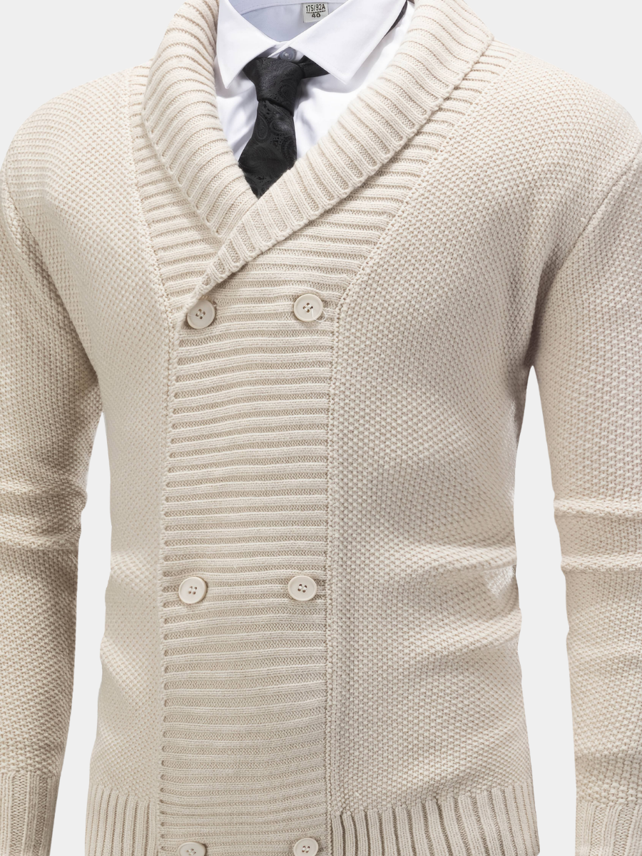 Radcliffe | Men's Double-Breasted Shawl Collar Cardigan - Cream - Image 1