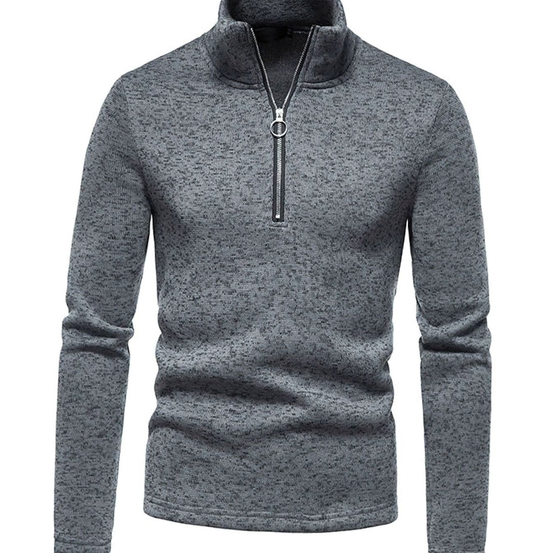 Radven | Men's Quarter-Zip Knit Sweater Stand Collar - Dark Grey - Image 1