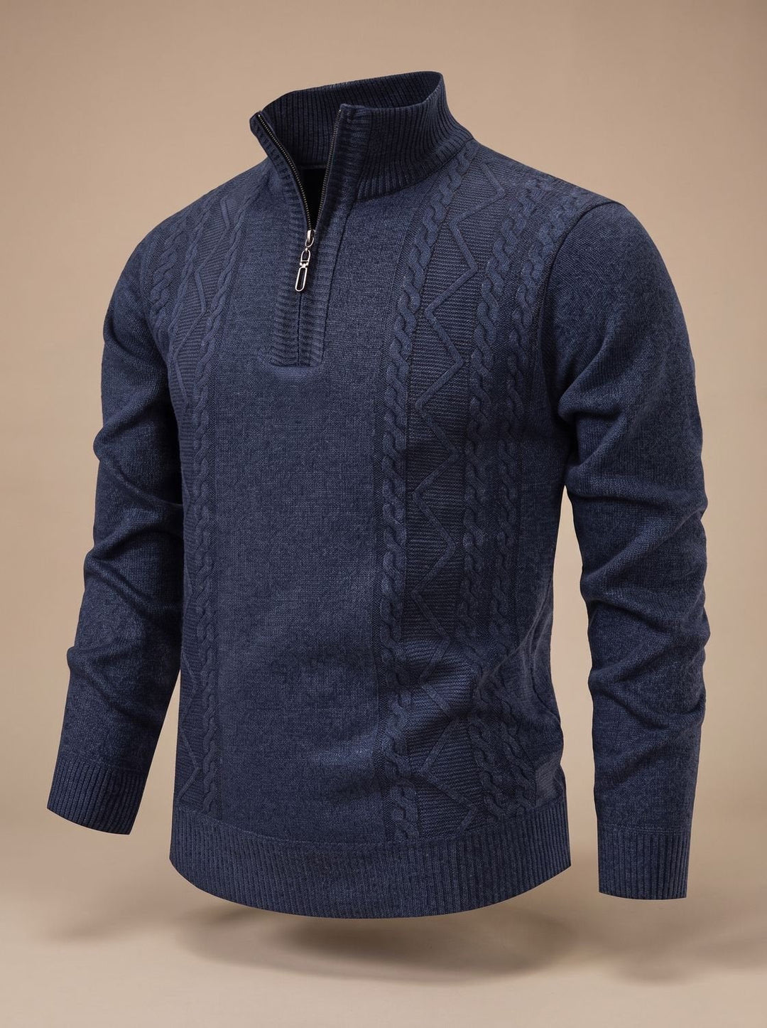 Radwell | Men's Cable Knit Quarter-Zip Sweater - Navy - Image 1